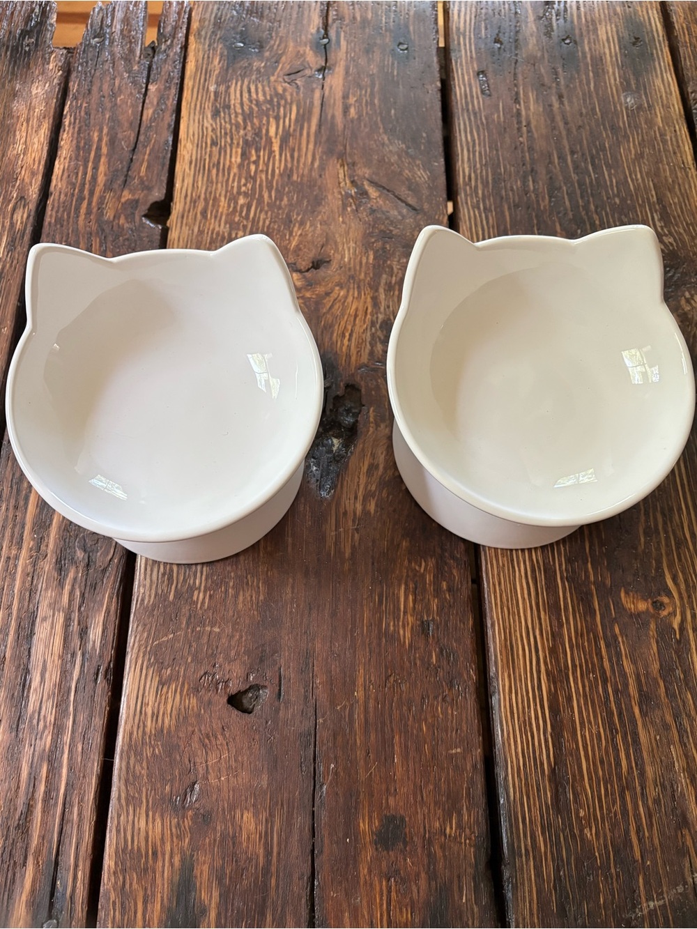 2 White Ceramic Cat Ear Bowls